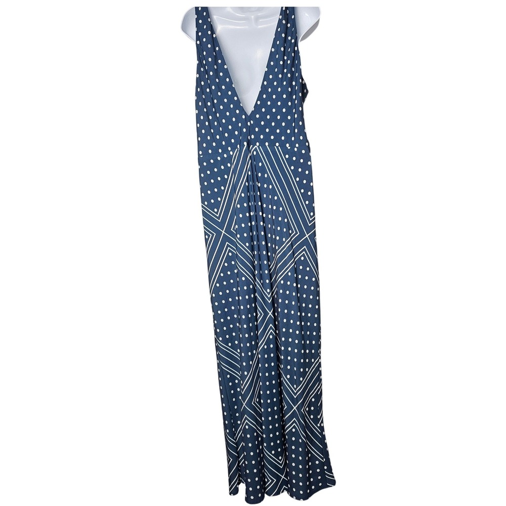 Abercrombie & Fitch Maxi Dress Womens XL Navy Polka Dot Cutout Tie Resort Summer - Picture 9 of 11